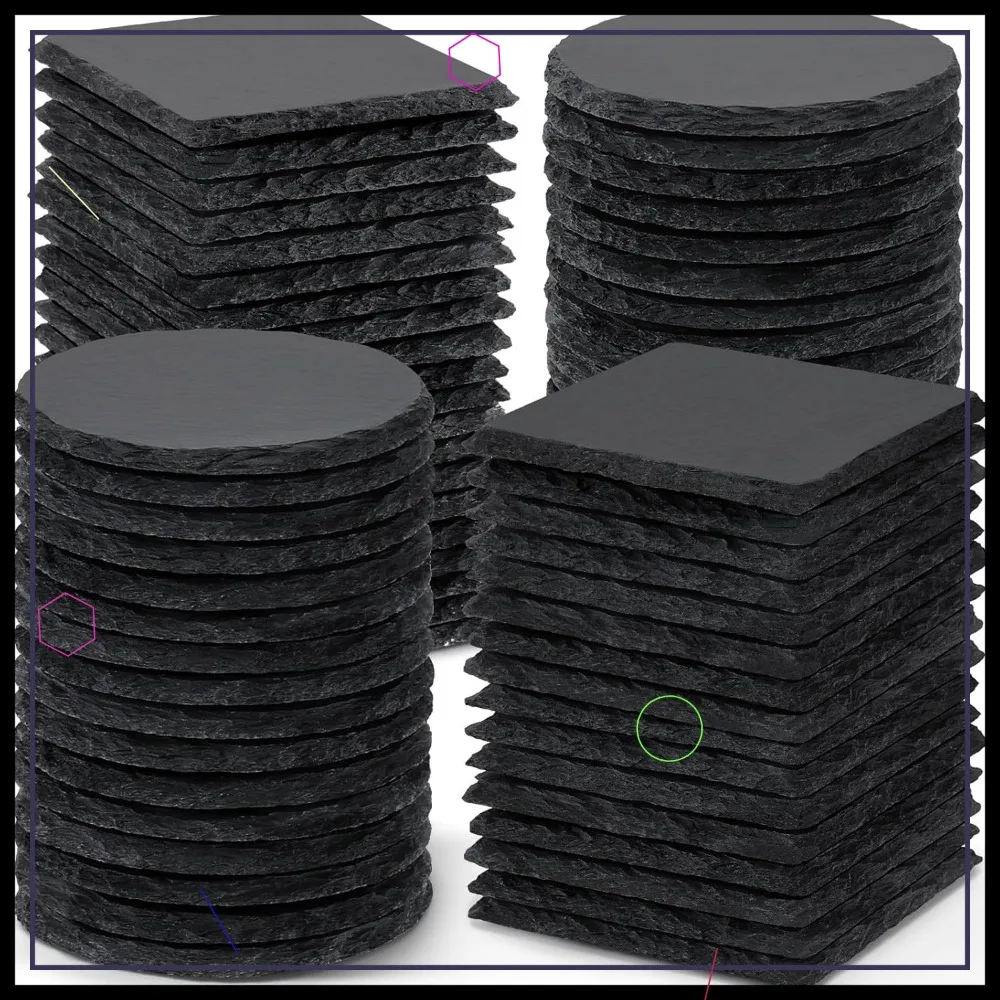 

72 PCS Black Slate Coasters, 4 Inch Square and Round Bulk for Laser Engraving, DIY Gifts, Christmas, Wedding