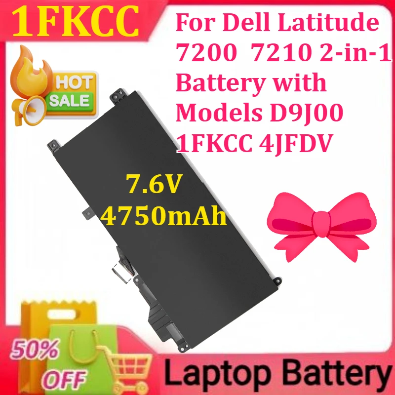 

New Laptop Battery 1FKCC for DELL Latitude 7200 7210 2-in-1 Battery 1FKCC 4JFDV D9J00 NK35K T5H6P 09NTKM 0KWWW4