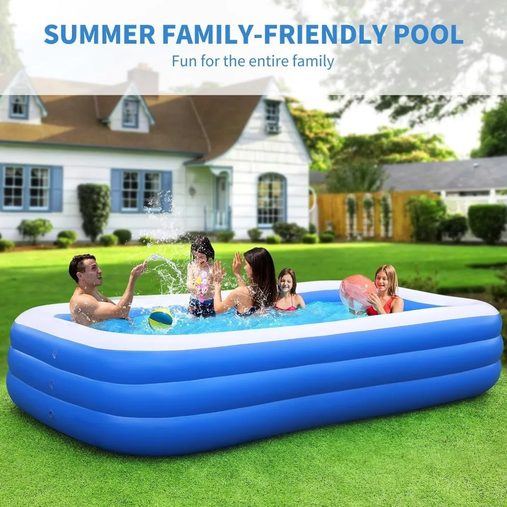 Large Inflatable Swimming Pool with Pump, 130" x 72" x 22" Oversized Thickened Blow Up Pools for Adults and Kids