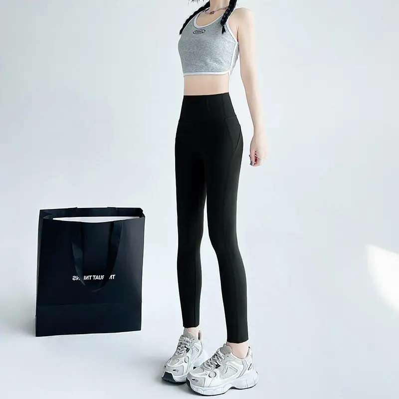 

New Summer Women's arkskin Yoga Pants Ice Silk Fibone Anti Curl Qui Dry Butt Lifting Bot Nine Point Base Layer Pants