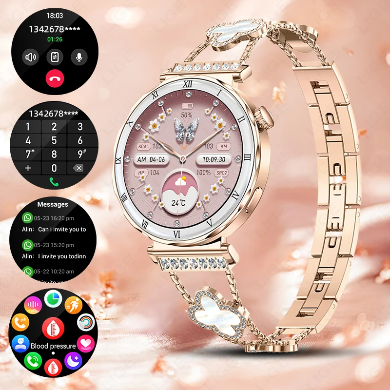 

LIGE New Pretty 1.19” AMOLED Screen Smart Watch Women Health Monitor Women's Watches Bluetooth Call Waterproof Ladies Smartwatch