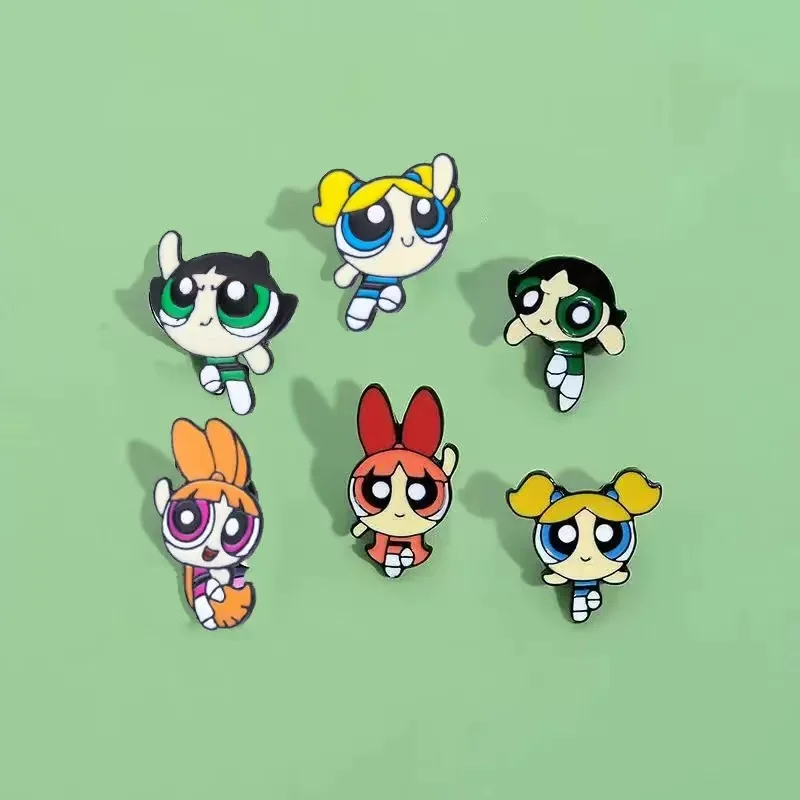 

6 шт., брошь в стиле аниме Powerpuff для девочек, эмалированная булавка, модные металлические забавные эмалированные булавки с героями мультфильмов для значка рюкзака, ювелирный аксессуар
