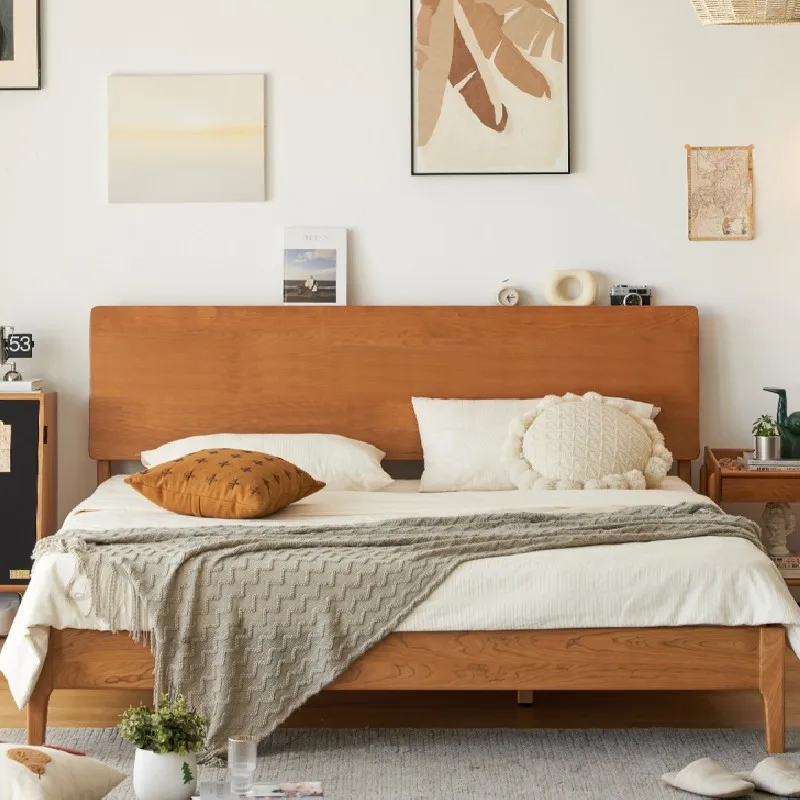 All solid wood master bedroom Japanese modern simple double medieval oak bed