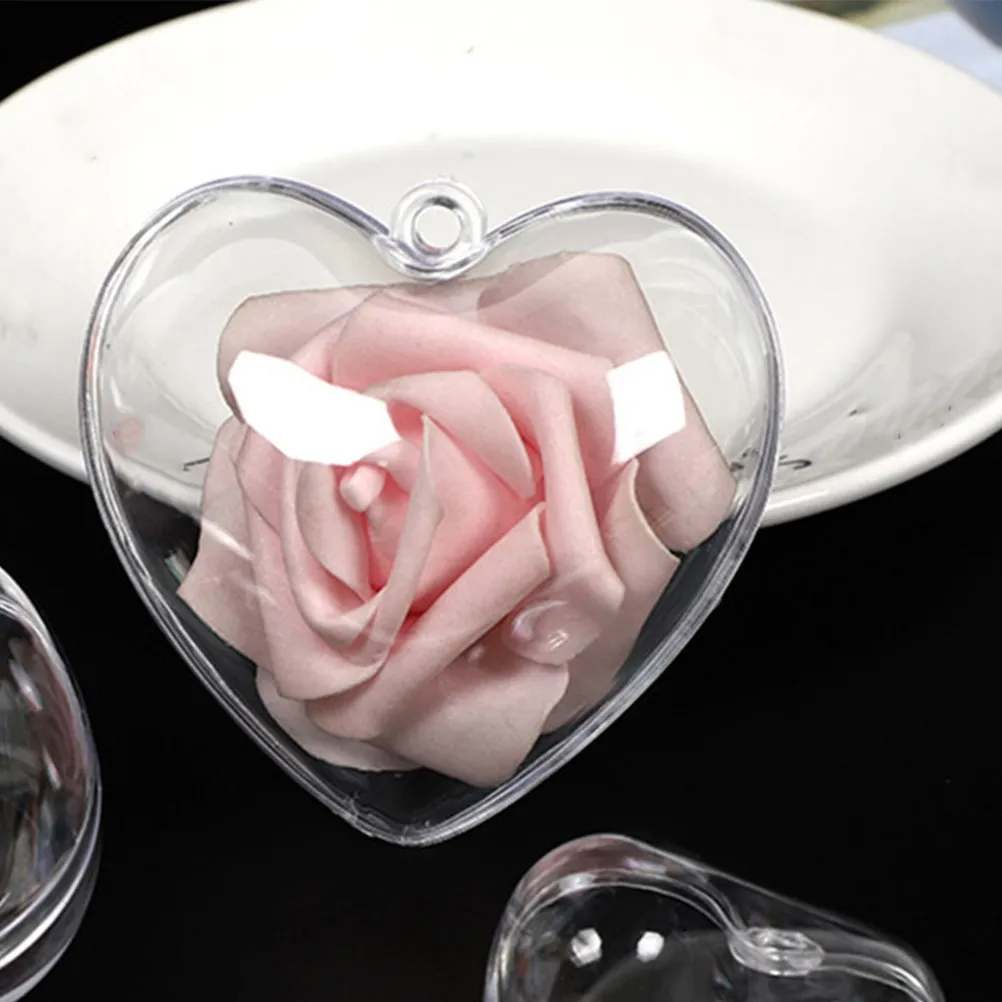 5Pcs Clear Heart Ornament Transparent Plastic Fillable Heart Balls Valentines Day Decoration Box Romantic Gift Box Kit