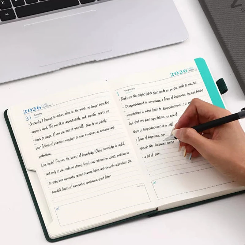 

Ежедневник-планер A5 из текстурированной искусственной кожи, портативный, на 2026 год, с календарем на английском языке, блокнот, креативный ежедневный планировщик, напоминания, настольный календарь-ежедневник