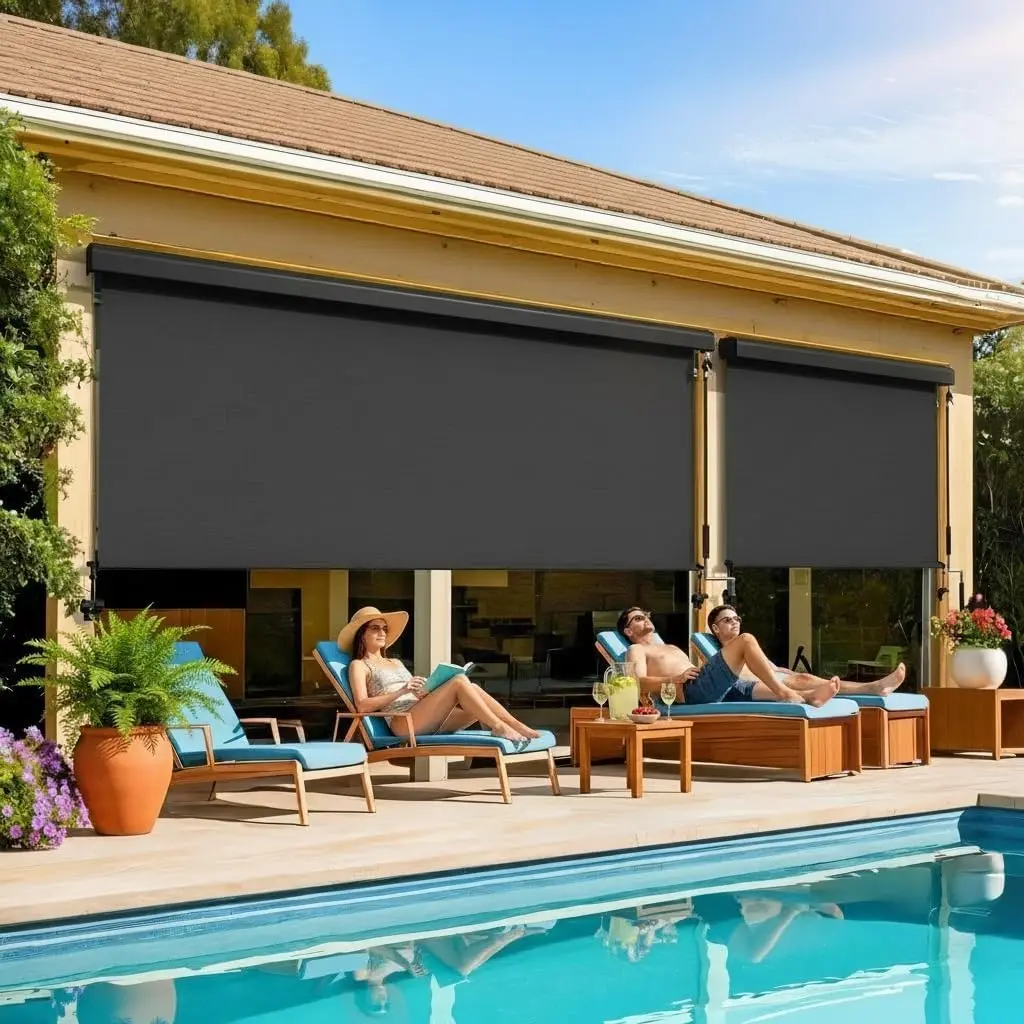 

8x8 FT Outdoor Roller Shade, Cordless Patio Blinds, 420GSM Fabric Blocks 95% UV, Assembly Free