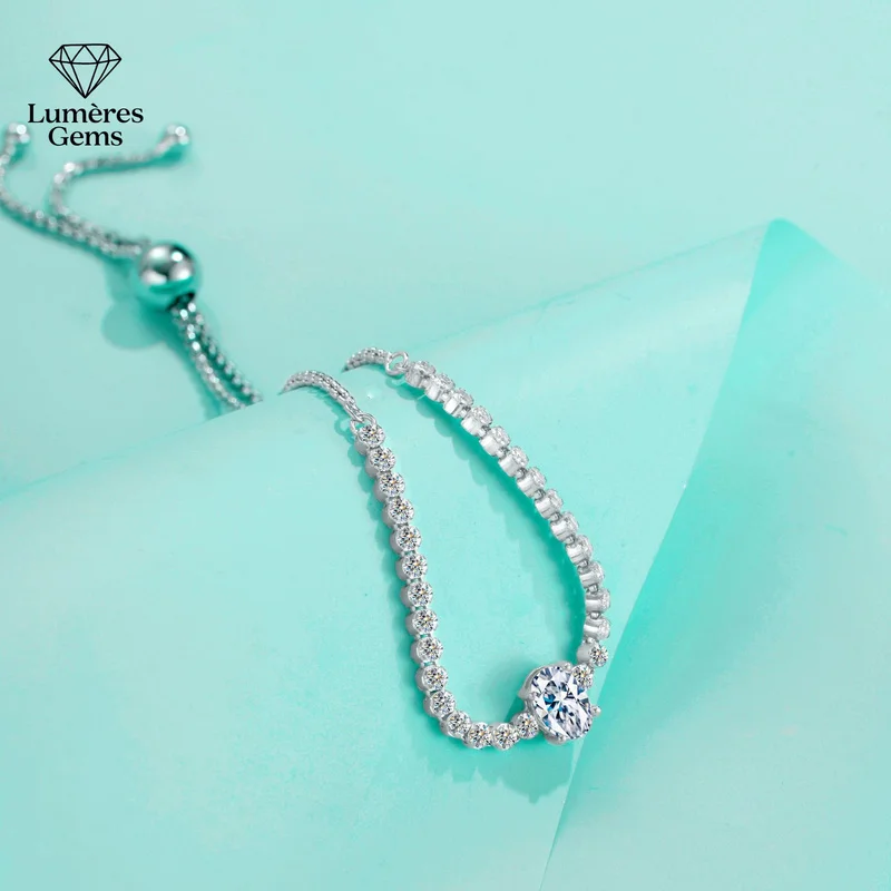 Lumière Gems Platinum PT950 Elliptical Moissanite Bracelet - Women's Simple, Fashionable, Luxury Design with Unique Trendy Style
