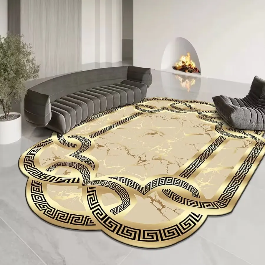 European Luxury Golden Carpet Living Room Decor Sofa Large Rug Modern Irregular Gold Home Decoration Parlor Coffee Tables Mat 러그