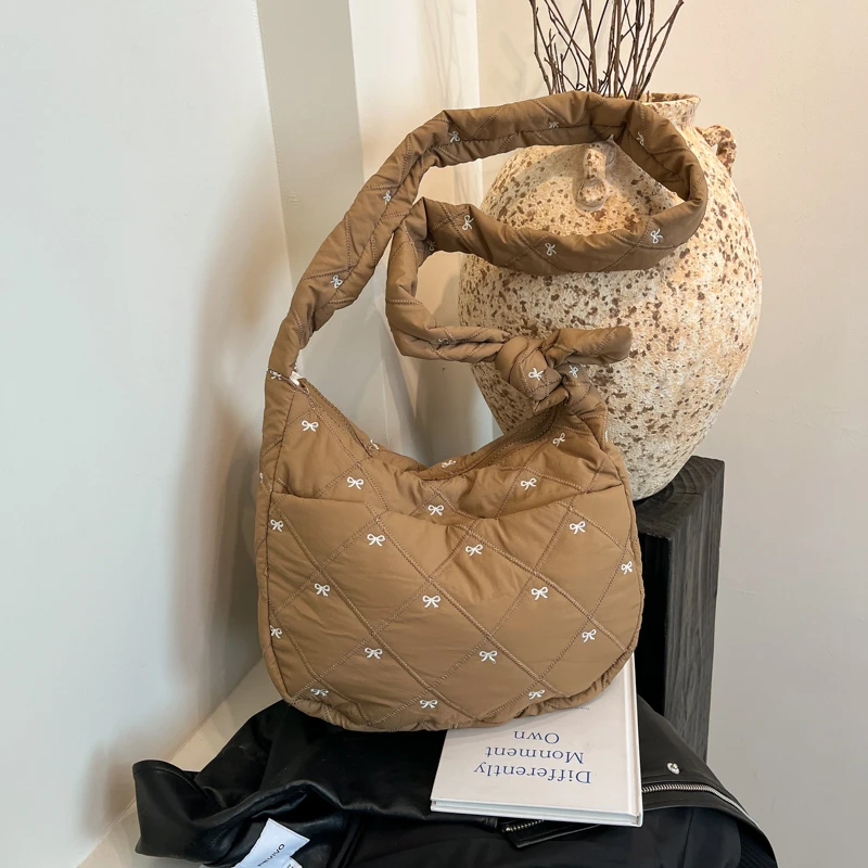 

Нейлоновые сумки на плечо с швейной нитью большой вместимости, высококачественные однотонные универсальные простые одиночные женские сумки-тоут