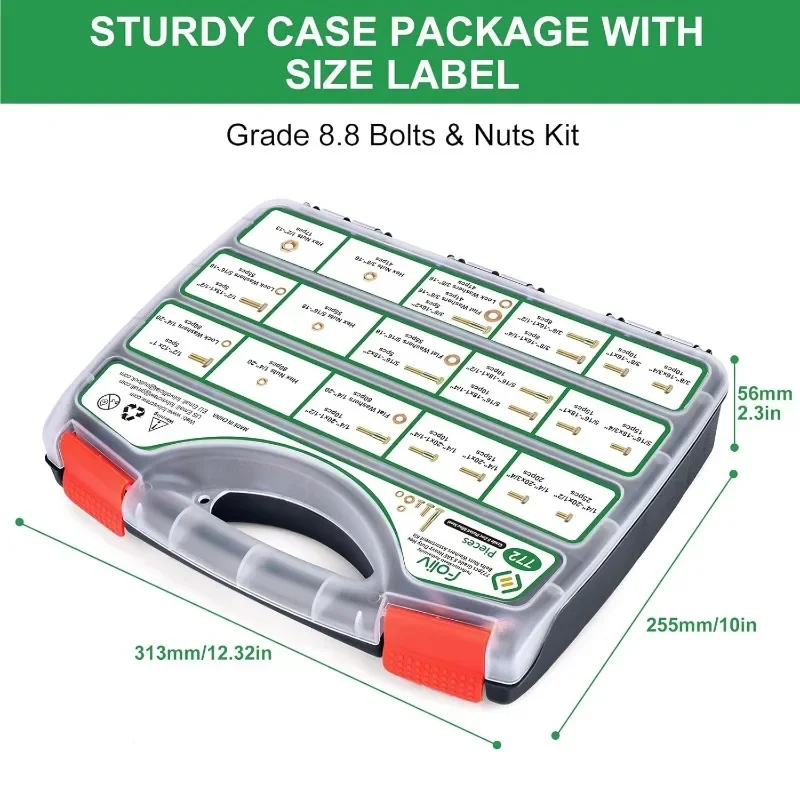 772PCS Kit surtido de tuercas de perno de alta resistencia, 1/4-20 5/16-18 3/8-16 1/2-13 SAE, para reparación de automóviles y ensamblaje de muebles