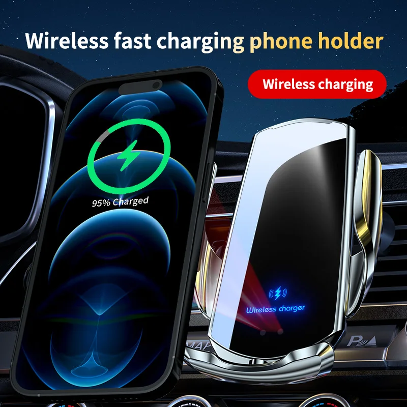 New Upgrade Car wireless charging mobile phone stand 15W induction opening and closing car navigation stand supplies