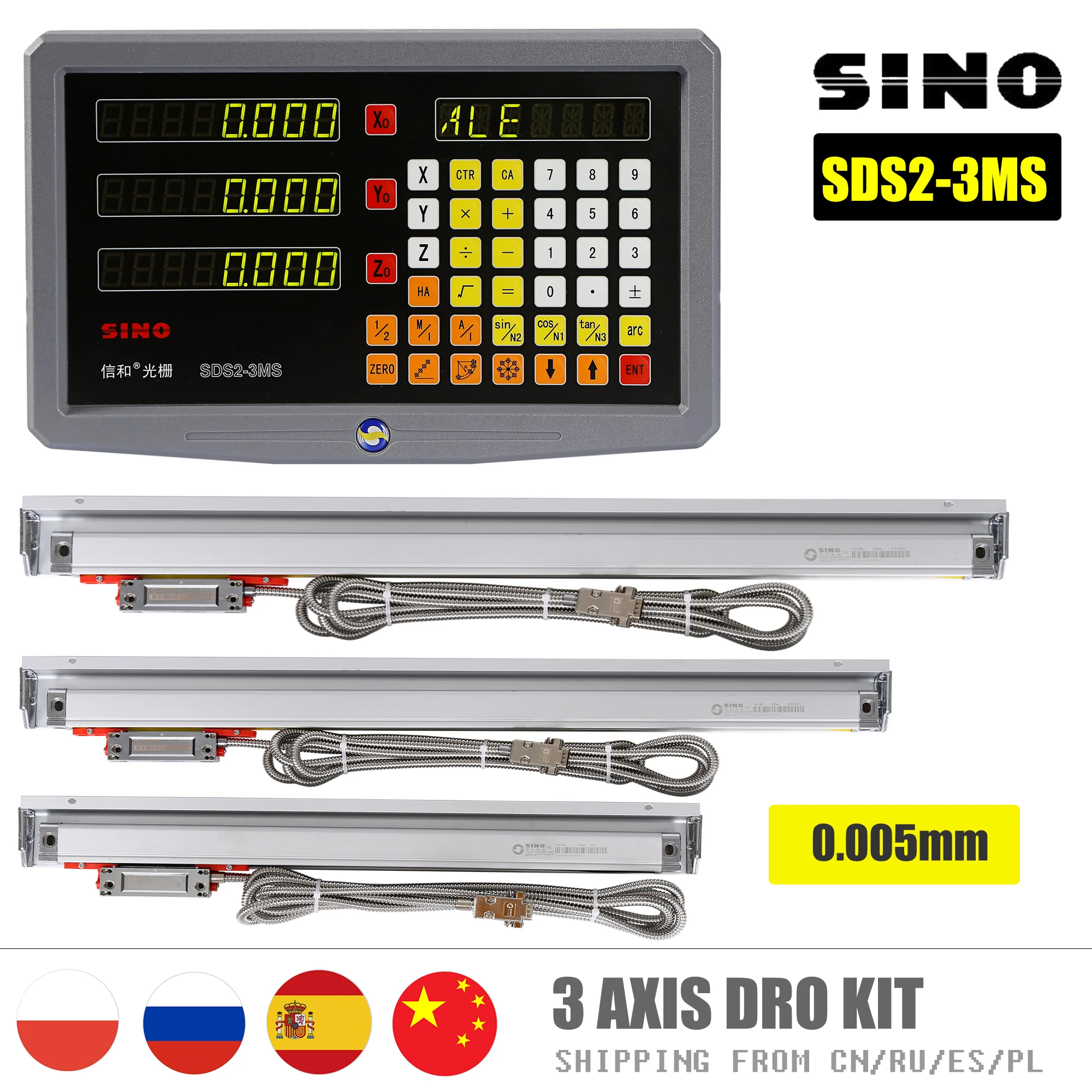 Sino Sds3ms Linha Central Digital Readout Dro Conjunto Sds23ms e Ttl 0.005 mm Ka-300 Codificador Ótico da Escala de Vidro Linear para o Torno de Trituração