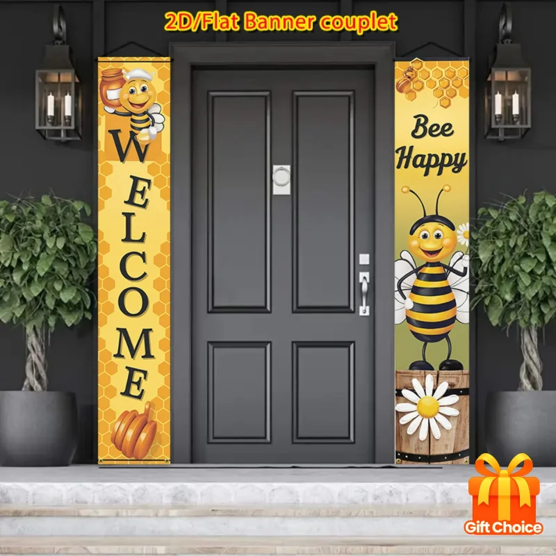 1 Paar |   2D Flaches Design |   Banner und Couplette mit der Aufschrift „Willkommen im Happy Bee Garden“ |   Ganzjährige Außen-/Innendekoration |   WSJ