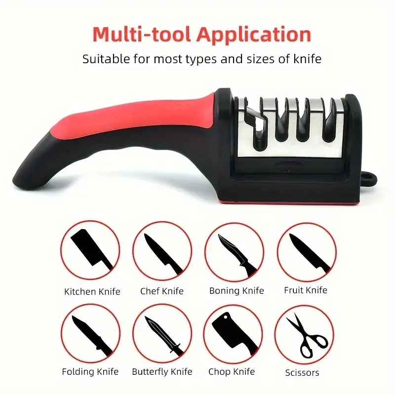 Knife Sharpener Handheld Multi-function 4 Stages Type Quick Sharpening Tool With Non-slip Base Sharpening Stone Knive Accessorie