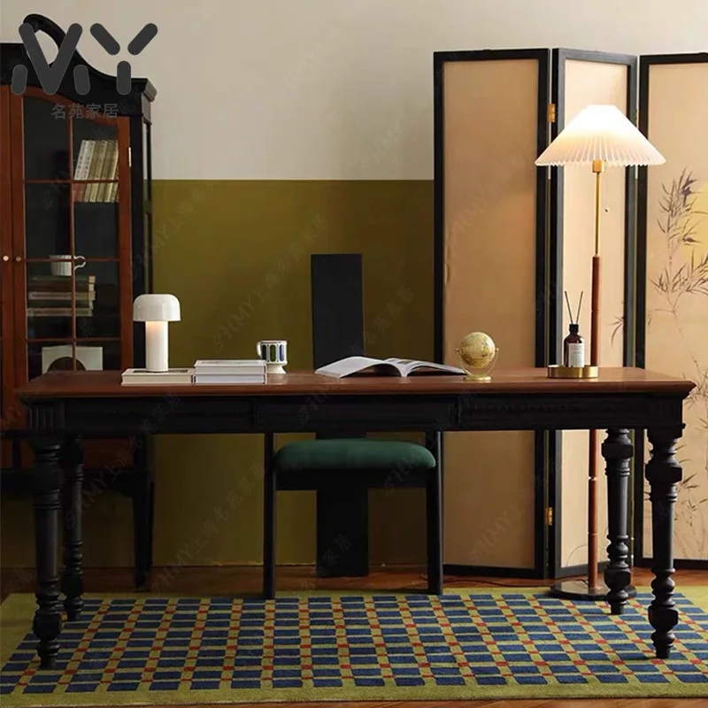 

American rural solid wood simple white desk and chair combination small apartment writing desk European home desk solid wood