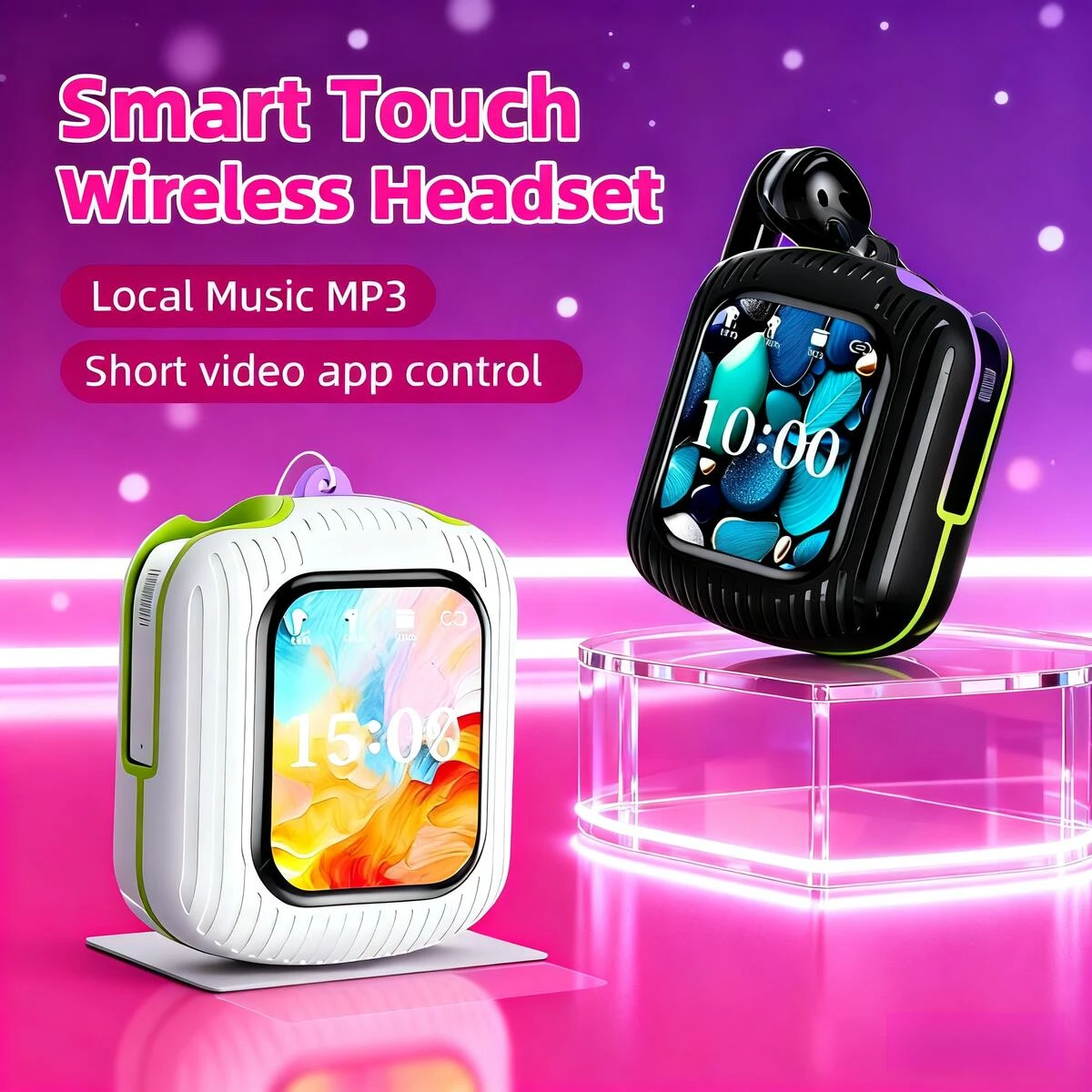 

Intelligent Touch Bluetooth WIreless Half-in-ear Headphones Noise Reducion Support TF Card App Control Headsets For Game Music