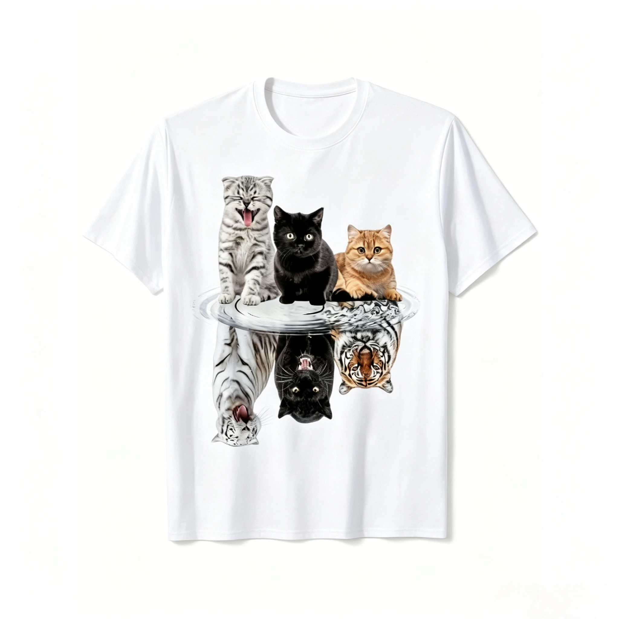 Men's Cat Reflection Meme Graphic T Shirt Cotton Tee Women Spring Summer Oversized Ironic Humor Weirdcor Sarcastic Hilarious Top