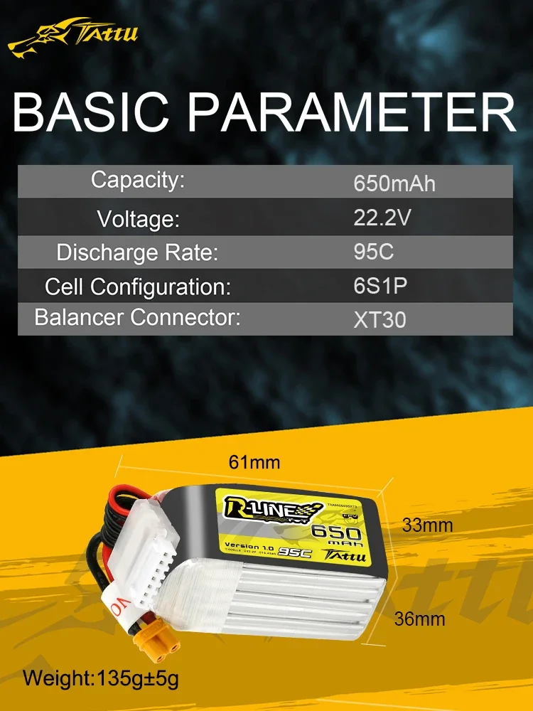 Tattu r-line versi 1.0 V1 650/850/1050/1300/1550/500/550/750/22.2 mAh 95C 2S 4S 6S V Lipo baterai XT30 Plug FPV Racing Quadcopte