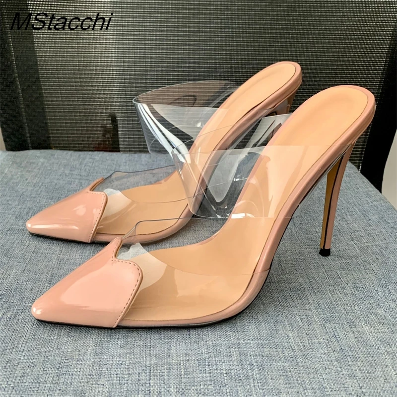 New Women Sandals Mixed Colors Transparency Thin Heel Party Femme Shoes Spring Summer Pointed Toe Prom Pumps Designer Shoes 2024