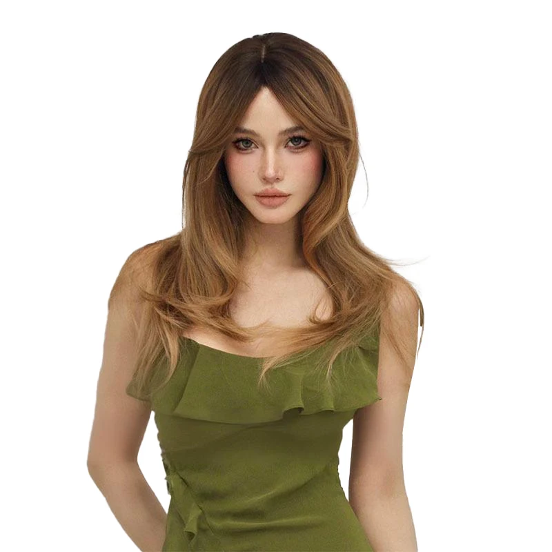 Venta de liquidación de cabello sintético ondulado Natural degradado marrón dorado de 20 pulgadas, adecuado para pelucas de Halloween para fiestas diarias de mujeres