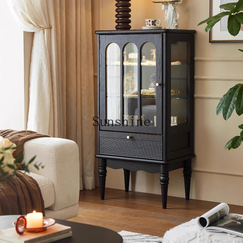 

French retro display glass living room TV solid wood small locker