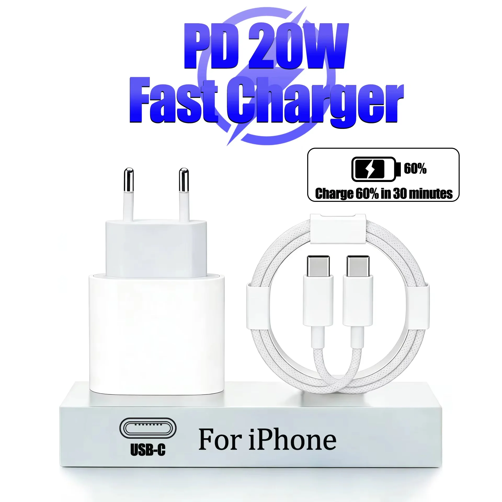 PD 20W USB C Fast Charger For Apple iPhone 17 16 15 14 13 12 11 Pro Max For iPad 5A Quick Charging Data Cable EU US Plug Adapter