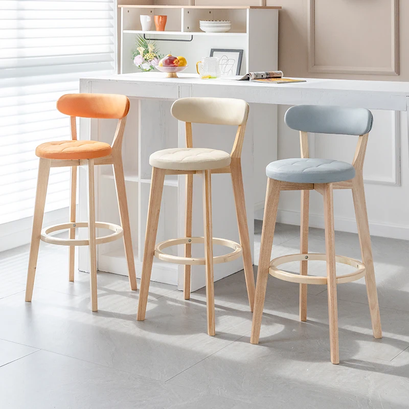 

Modern Simple Solid Wood High Chair Household Nordic Light Luxury Bar Table Chair Backrest Front Desk Cashier High Stool