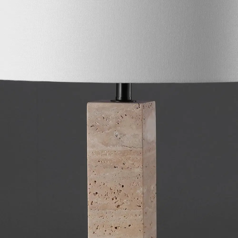 Dimmable 27-inch Travertine and Black Table Lamp for Bedroom, Living Room, Office, or Nightstand view 3