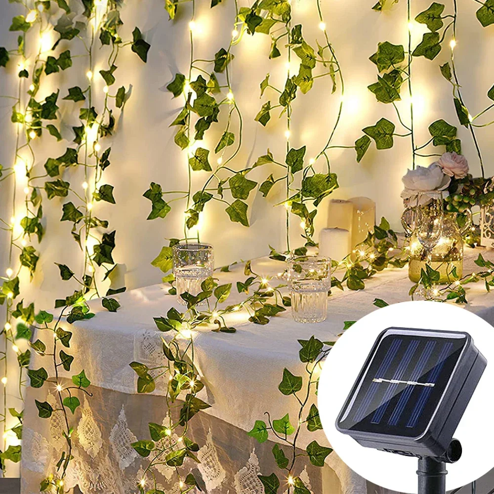 7M/12M/17M Solar Ivy String LED Artificial Climbing Tiger Outdoor Waterproof Garden Wedding Desktop Christmas Decorative Light