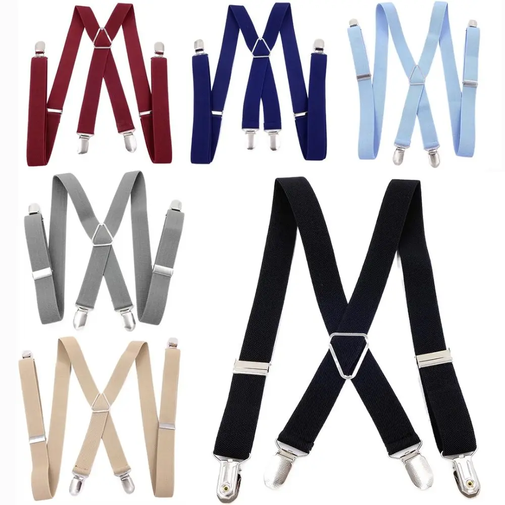 Adjustable Vintage Suspenders New X-Black 4 Clips Braces Suspenders 2.5cm Wide Wedding Party Trouser Straps Belt Men Women