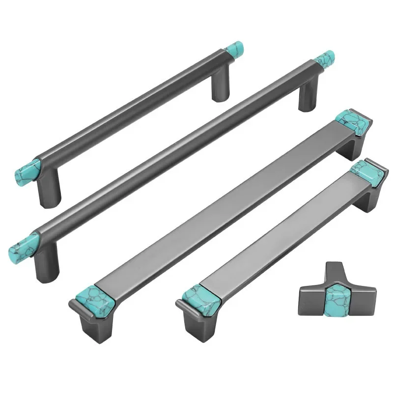 Lubang jarak 96/128/192 lampu Nordic mewah abu-abu Dinding kabinet lemari pakaian pegangan High-end Turquoise Solid tebal kenop laci