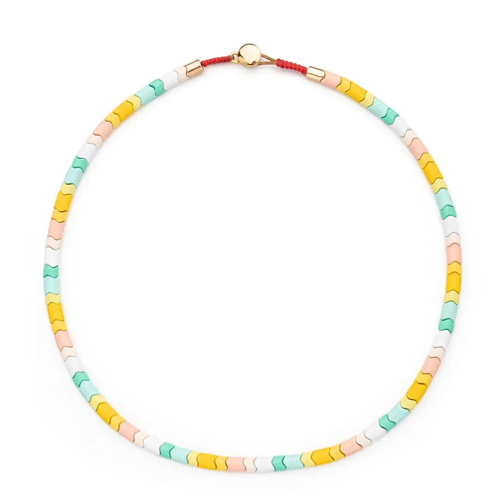 Colorful Water Ripple Enamel Beaded Women's Collarbone Chain Choker Fashion Everything with Ins Style Hand Woven Beaded Necklace