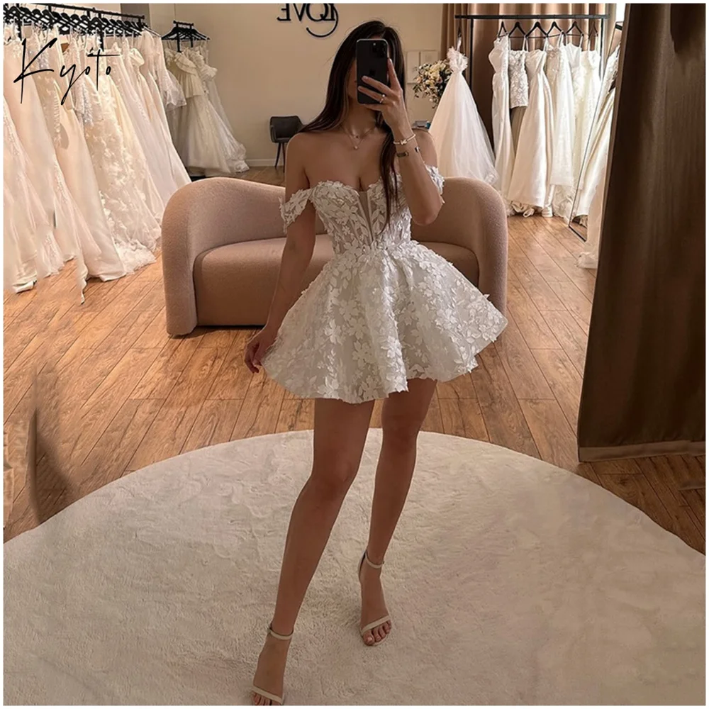 

Kyoto Customized A-line Tulle Mini Lace Floral Wedding Dress Sweetheart Neckline فستان زفافOff-Shoulder Ball Gown Abito da sposa