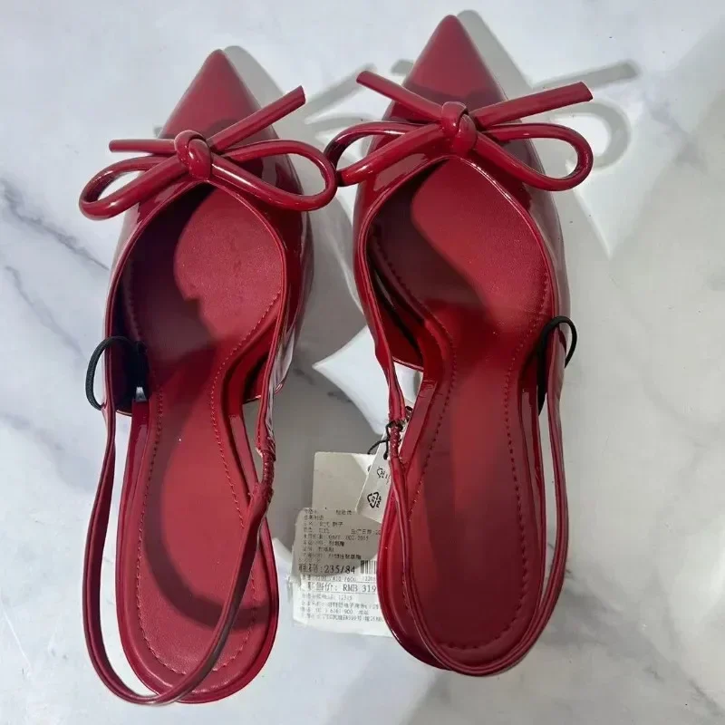 Sandali con tacco alto con punta a punta con fiocco Scarpe da donna firmate di marca Scivoli di moda Scarpe con cinturino alla caviglia Sandali eleganti con ciabatte da donna