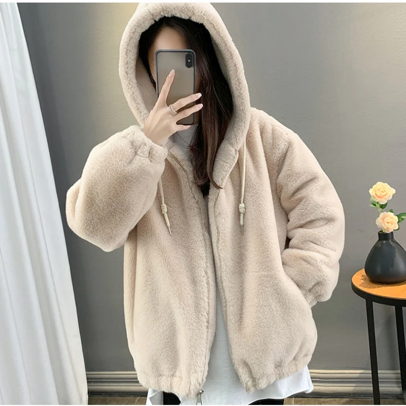 2024 New Imitation Mink Fur Coat Women\'s Slim Stand Collar Short Fur Jacket Autumn Faux Rabbit Zipper Coats Ladies Plush Outwear