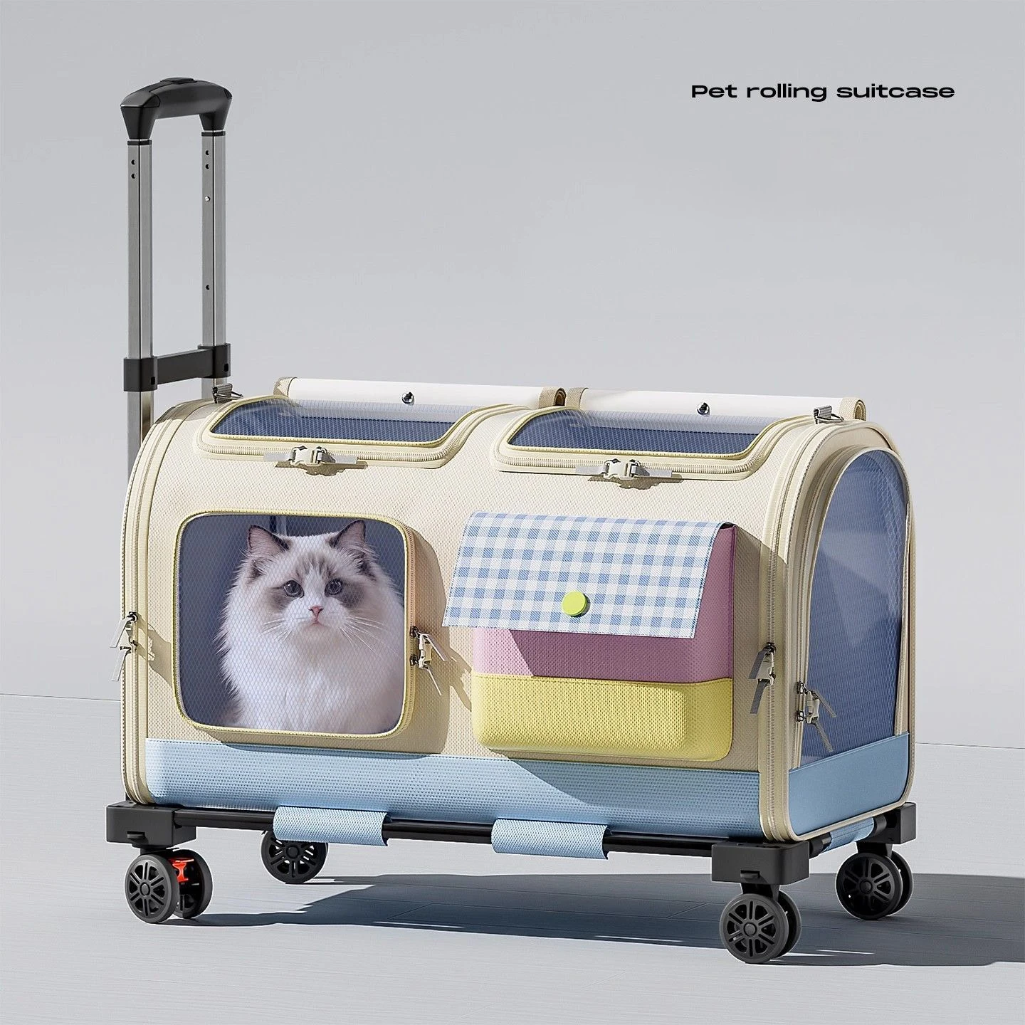 Cblah Bolsa de Transporte Plegable de Aluminio para Mascotas, Transportador de Tela Oxford de 10KG con 360° ° Maletas de Viaje Grandes con Ruedas para Perros y Gatos, para Uso en Automóviles