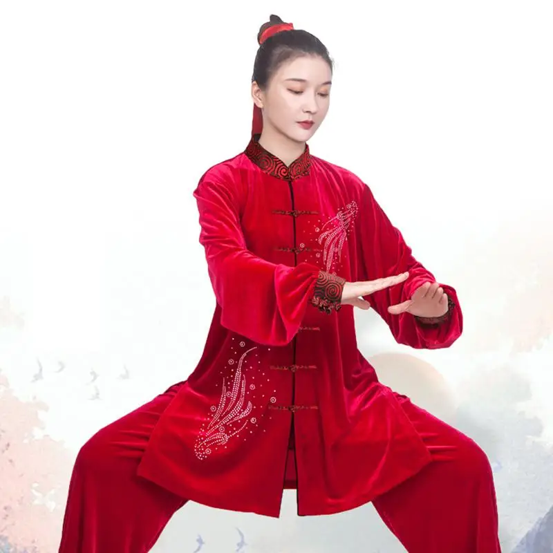 

Women And Men Velour Light Dril Chinese Style Tai Chi Suit Kung Fu Wushu Martial Art Uniform Gymnastics Morning Exercise Costume