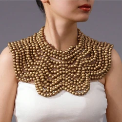 Fashion Bohemian Handmade Wooden Bead Woven Bib Necklace Statement Jewelry Women's Vacation Party Accessories