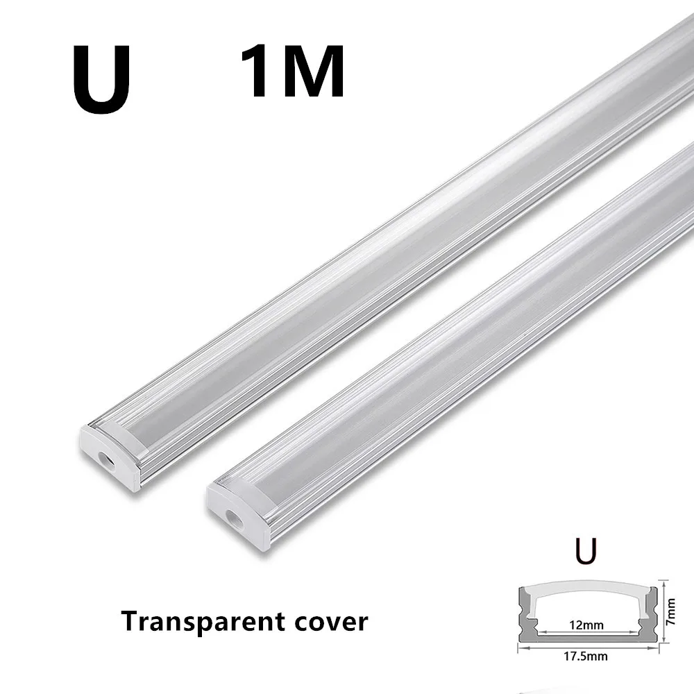 1M Silver LED Aluminum Channel V/U for LED Strip Transparent Milky Cover, LED Aluminium Profile LED Bar Light Customize 10-30pcs
