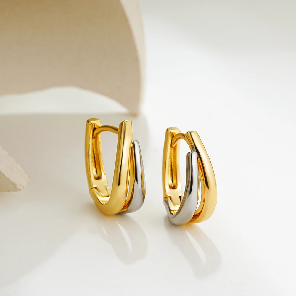 Simple Double Layer U Shape Mini Hoop Earrings for Women Mixed Color Gold Silver Plated Huggie Earring Statement Daily Jewelry