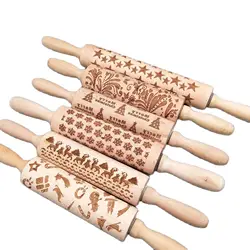 Cartoon Animal Pattern Rolling Pin Laser Engraved Flour Stick Christmas Supply Cookie Rolling Stick