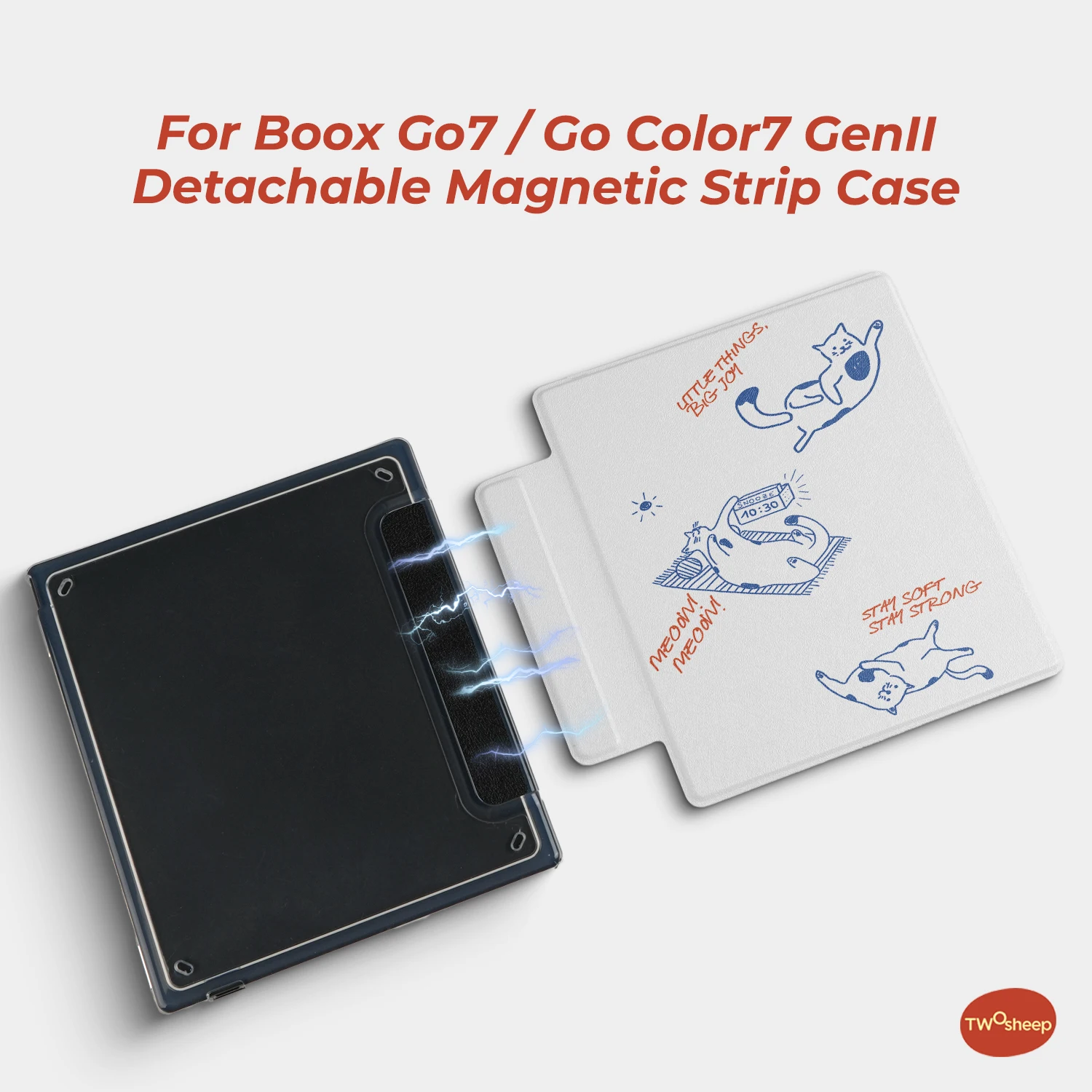 Twosheep Handgezeichnete Linien-Katzen-Hunde-Schutzhülle für Boox Go7 Go Color7 GenII Go Color Gen2 Leaf3 Leaf3c Magnetische Smart Shell – Detail 2