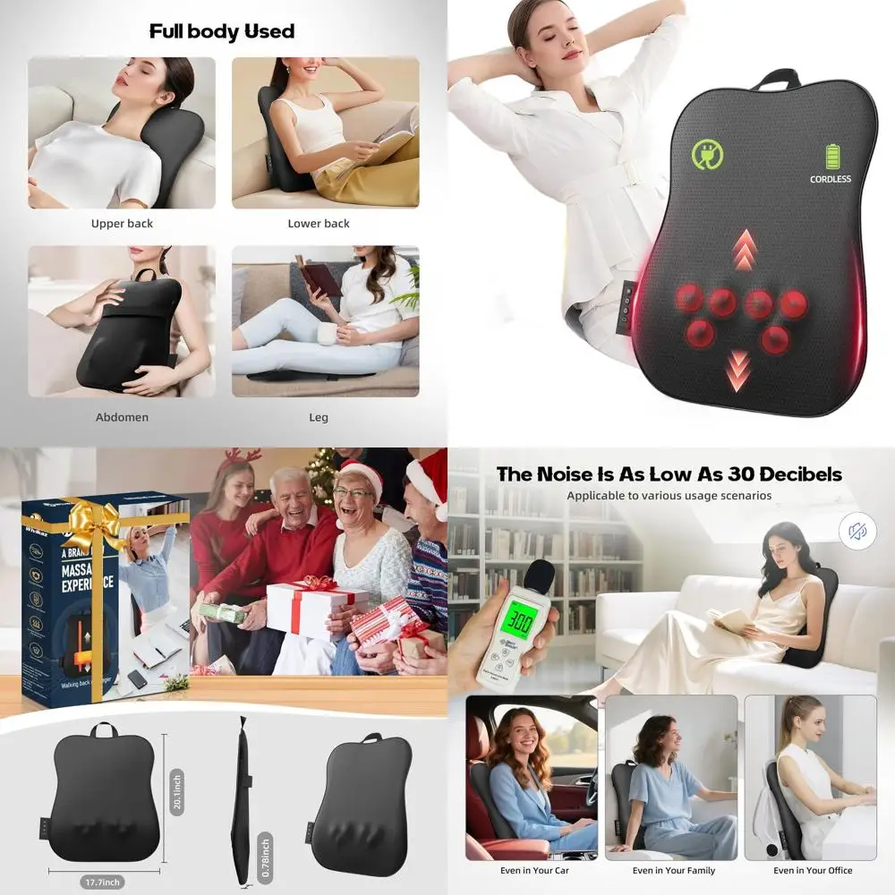 

Cordless 4D Deep Tissue Massager with Heat for Neck, Shoulders, and Back - Rechargeable, Ideal for Home, Office, and Car Use