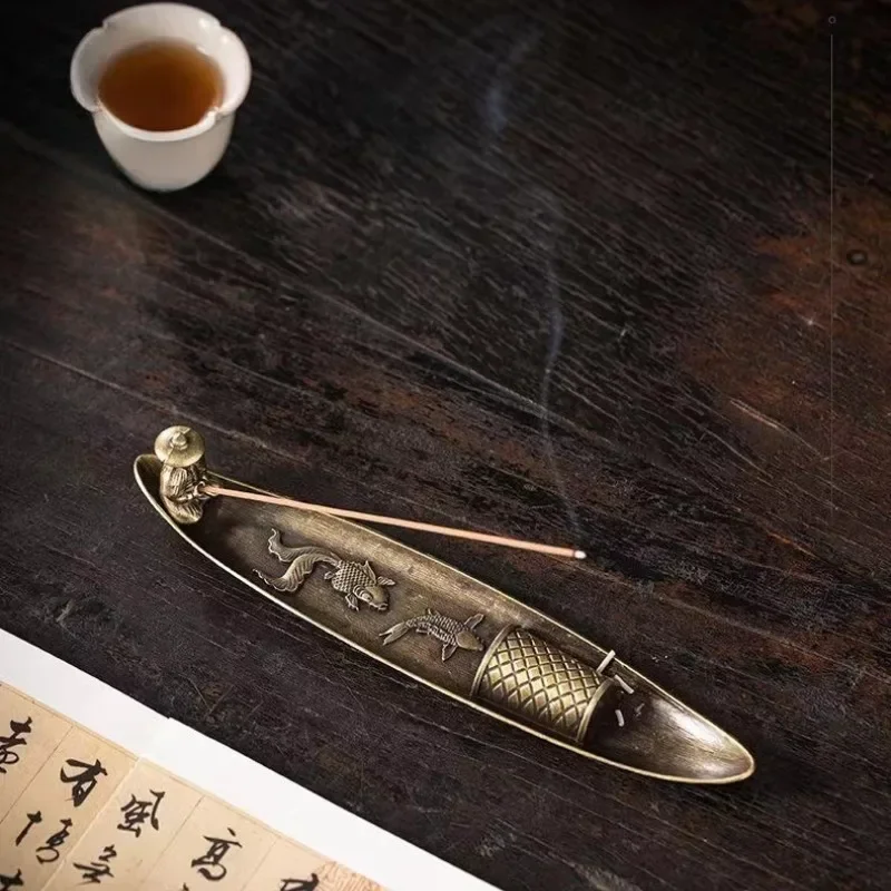 Creative Incense Holder Aromatherapy Ornament Incense Holder Boat Old Men Fishing Japanese Style Incense Stick Burner Home Decor