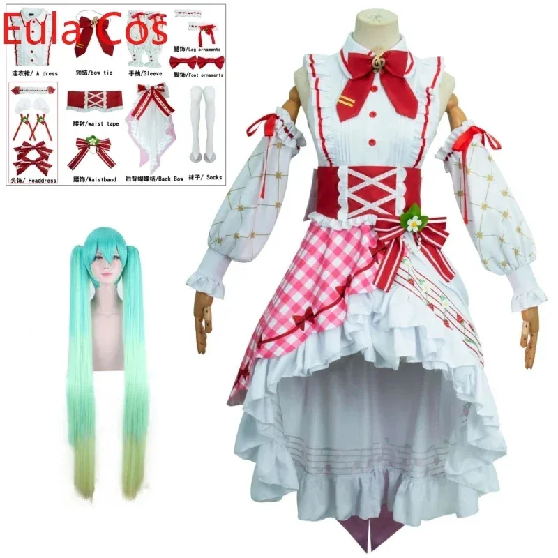 

Miku Cosplay Strawberry Miku 15th Anniversary Cosplay Costume Wig Lovely Lolita Dress Women Halloween Uniform Party Fancy Dress