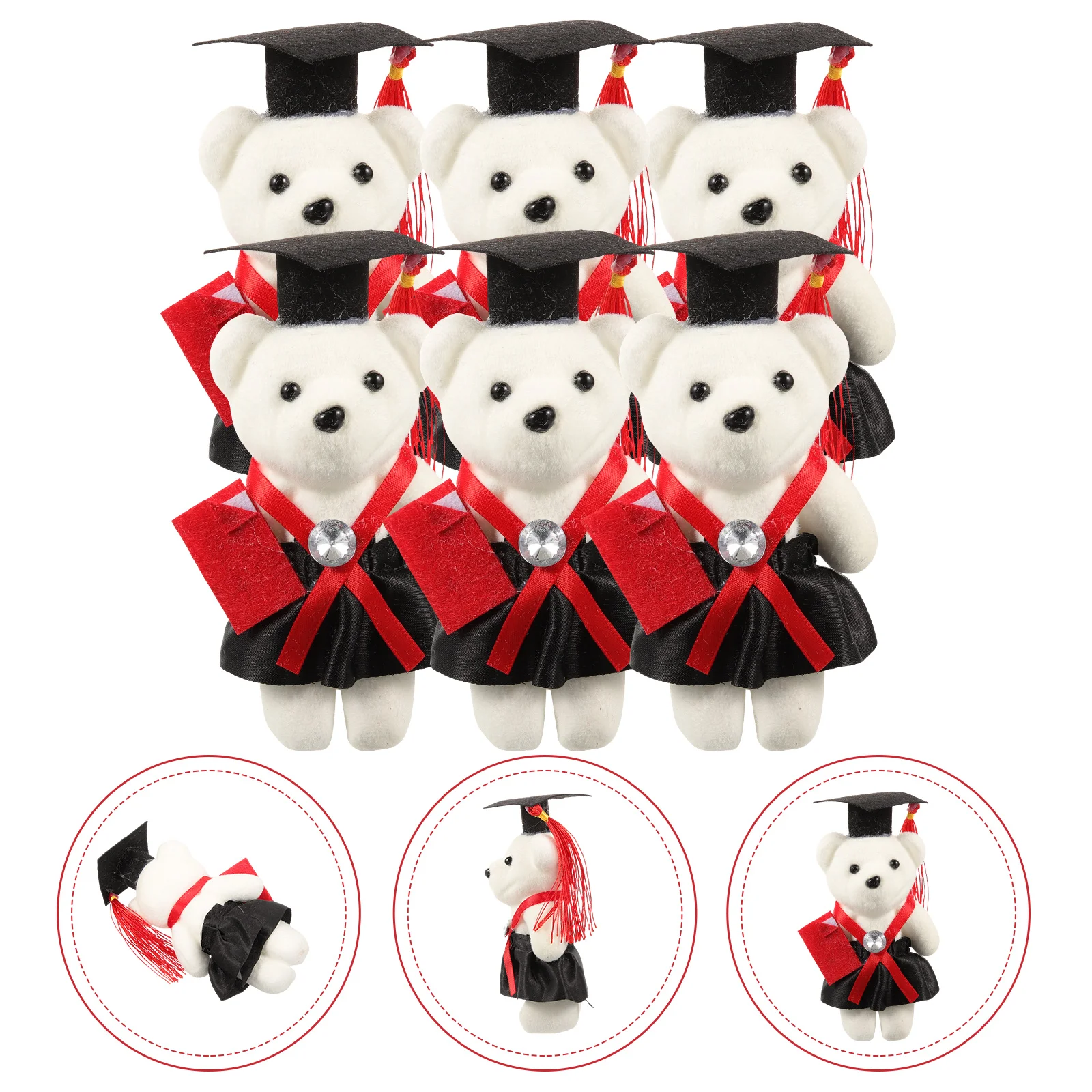 6 Pcs Graduation Season Dr Bear DIY Bouquet Accessory in Cap Baby Ornament Non-woven Fabric