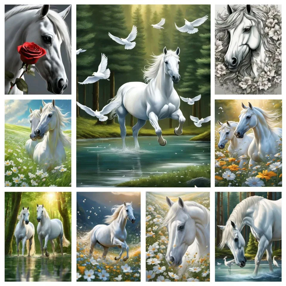 Diamond Embroidery Mosaic White Horse Pigeon Flower Home Decoration 5D Full Diy Diamond Painting Kits Animal Cross Stitch G648