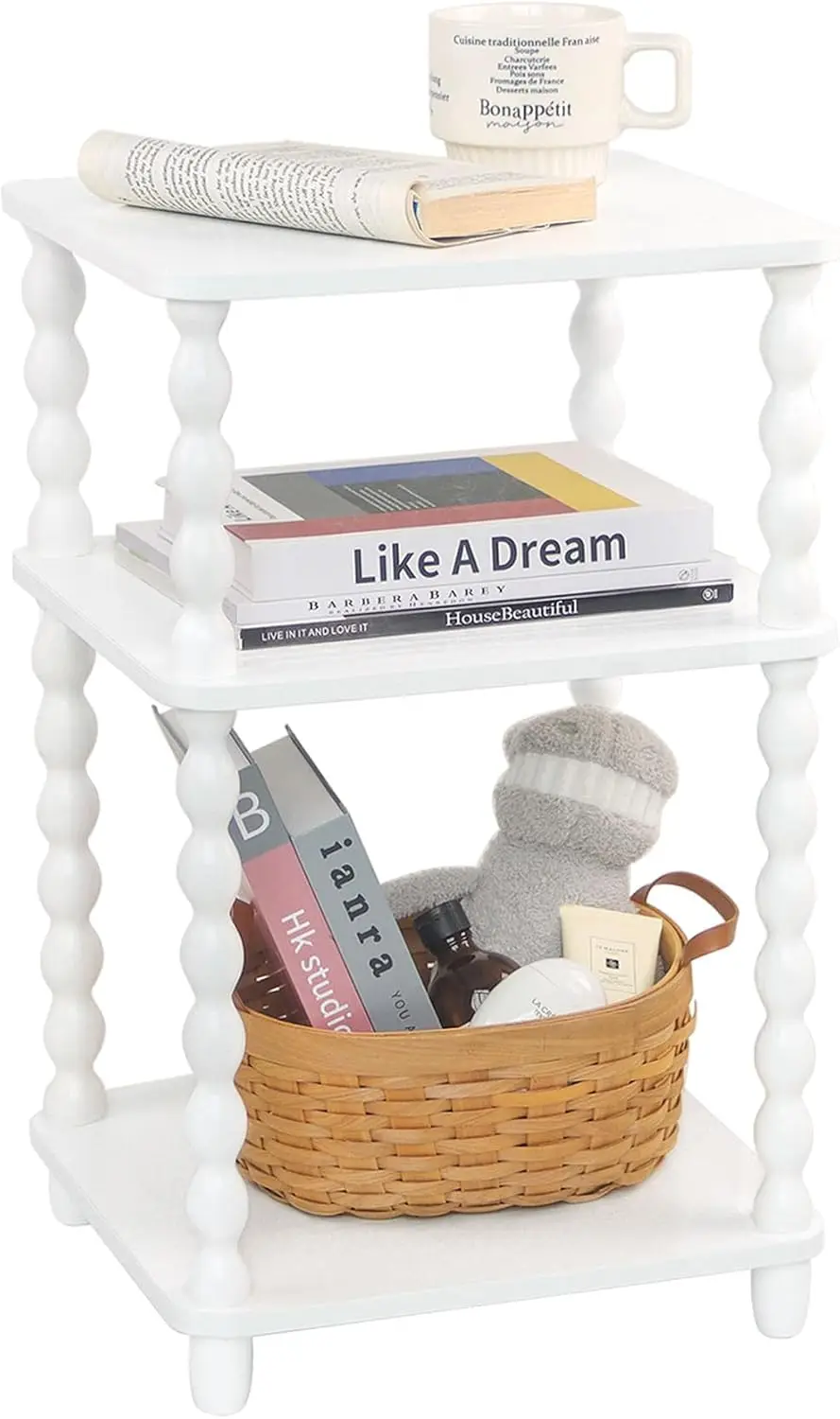 

Side Table With 3 Tier Open Shelf, Modern NightStand Bedside Table For Living Room, Bedroom, Office And Small S