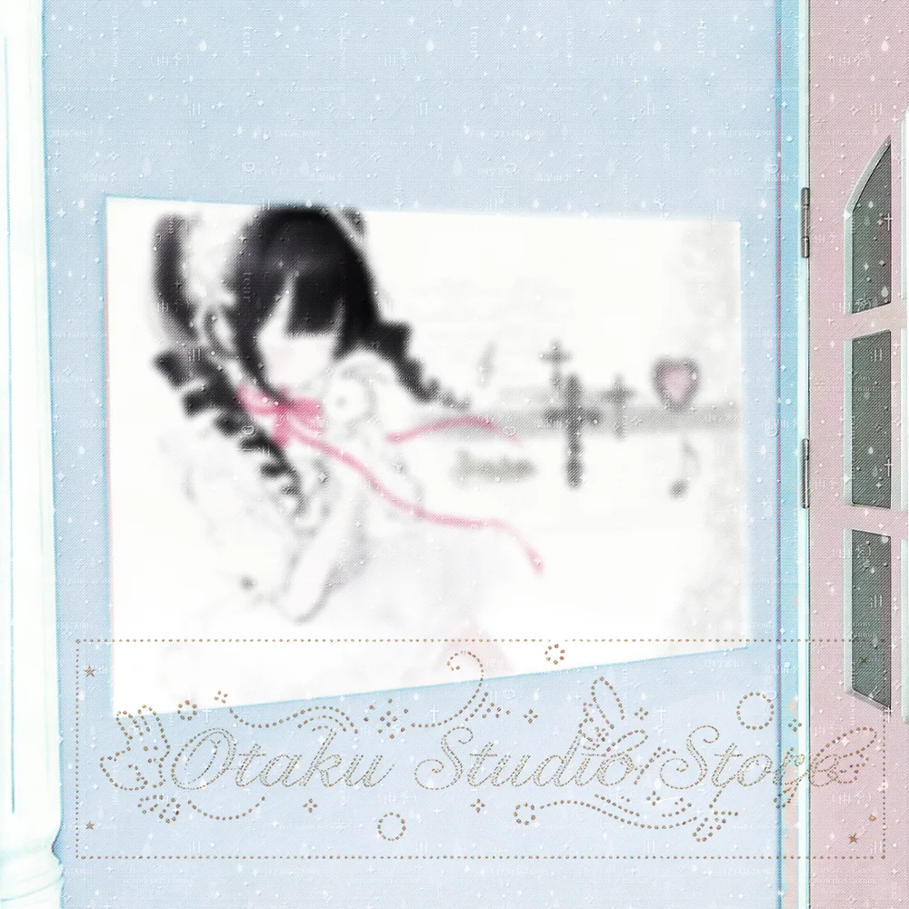 しらべ Gothic Lolita Anime Tapestry, Black Twin Tail Girl With Lace Headdress, Holding White Rabbit Doll, Music Note And Cross Orna