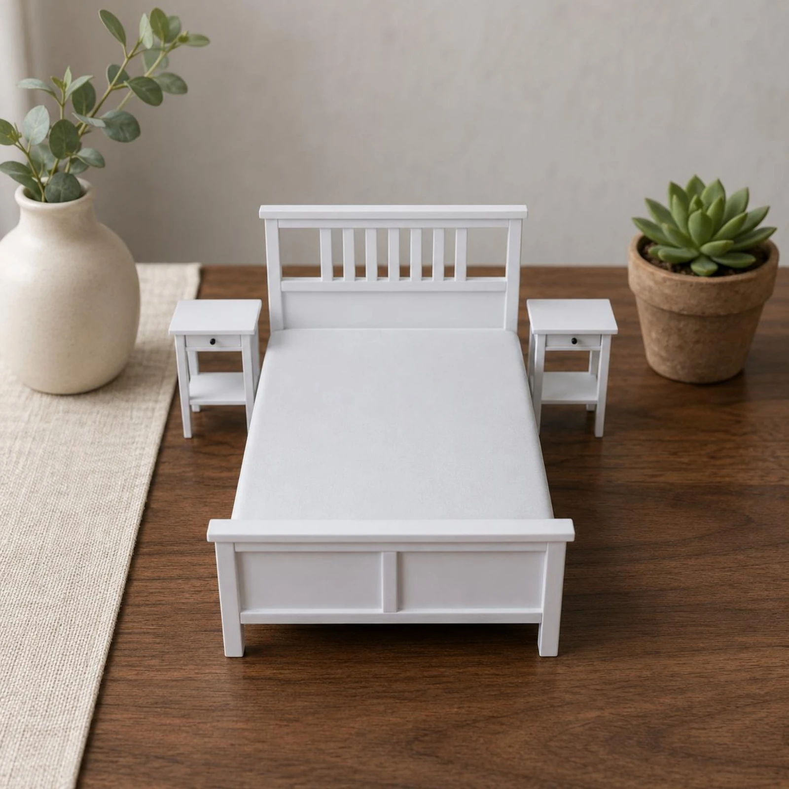 1:12 Dollhouse Bed Straight Legs Wooden Dollhouse Bed Display Piece Rectangular Frame Realistic Feature